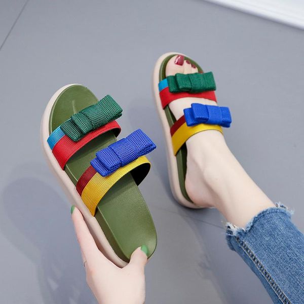 

flat shoes female womens slippers outdoor med butterfly-knot luxury slides platform lady pantofle soft designer girl 2021, Black