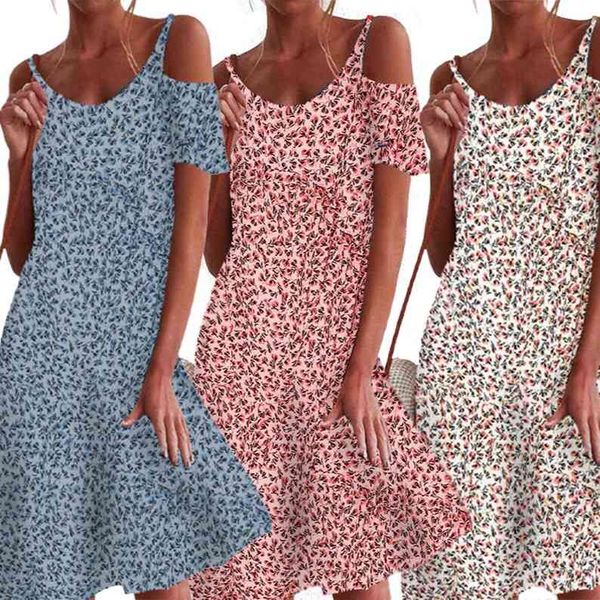 

women's dresses 2021 floral print loose off shoulder short sleeve skirt, Black;gray