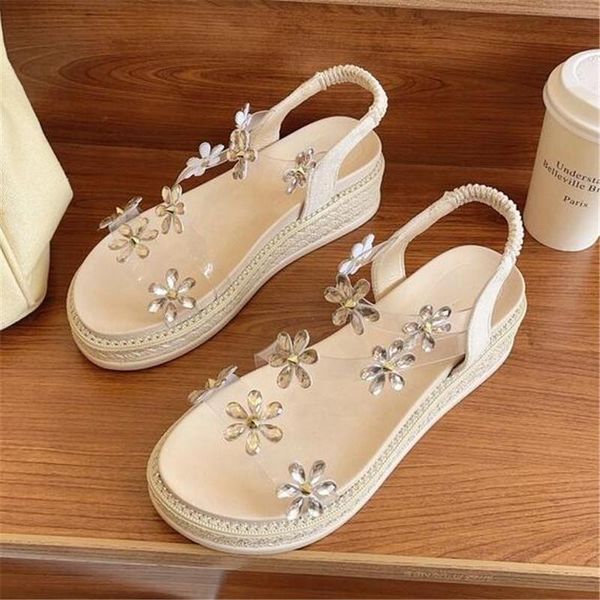 

women's sandals 2021 summer fashion flower transparent slippers women casual platform breathable comfortable womens shoes, Black