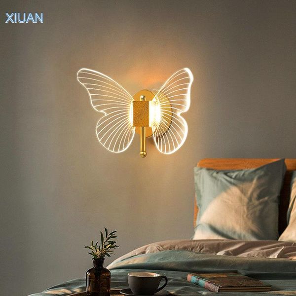 

wall lamp creative butterfly shape acrylic lights for bedroom bedside 3 color temperature nordic gold decorative led indoor