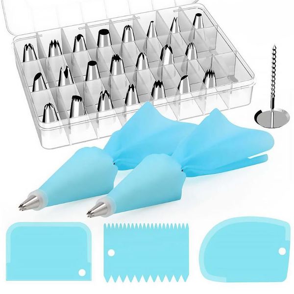 

baking & pastry tools 33pcs cake decorating supplies kit 24pcs multiple types stainless icing tips piping nozzles scrapers
