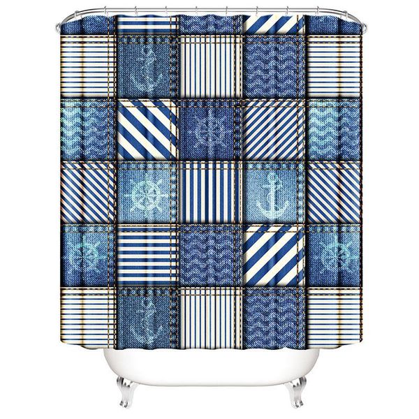 

shower curtains denim printing anchor polyester curtain long bathroom accessory 3d