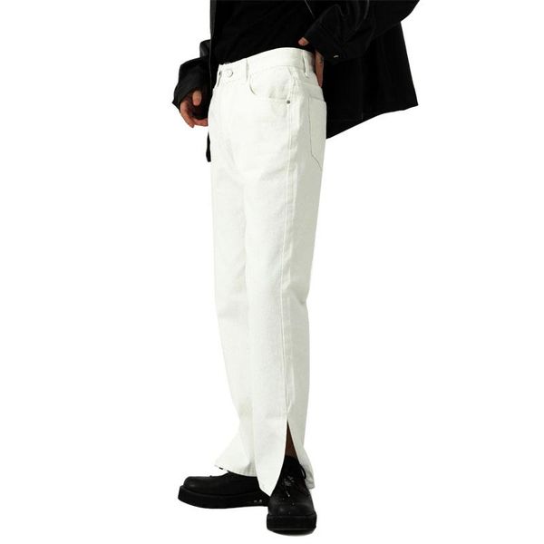 

men's jeans white hem split men korean streetwear vintage vibe fashion straight denim pants hip hop punk man trousers, Blue