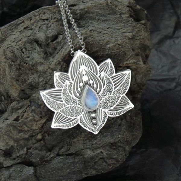 

pendant necklaces fashion silver color flower lotus shape necklace yoga chakra for women jewelry gift
