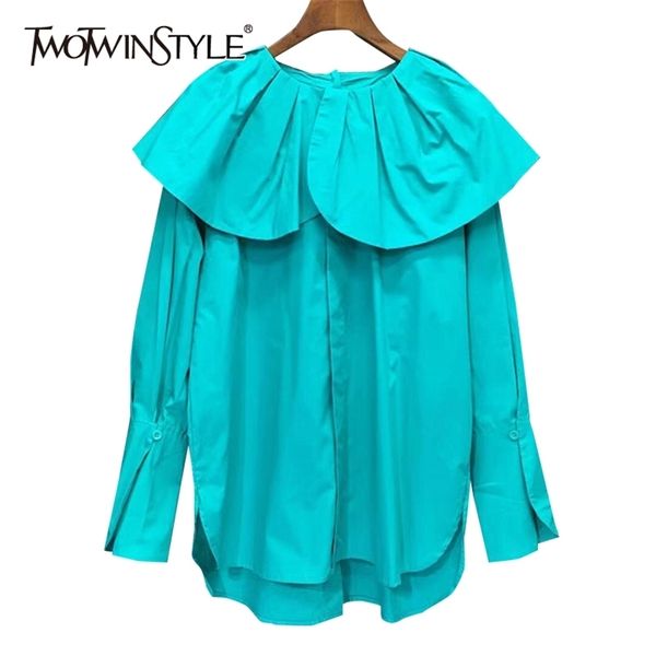 

elegant solid shirt for women ruffle collar long sleeve casual minimalist two wear blouse female fashion 210524, White