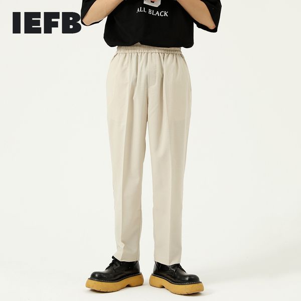 

iefb men's summer ankle-length suit pants korean straight business trousers elastic waist design solid color 9y7642 210524, Black