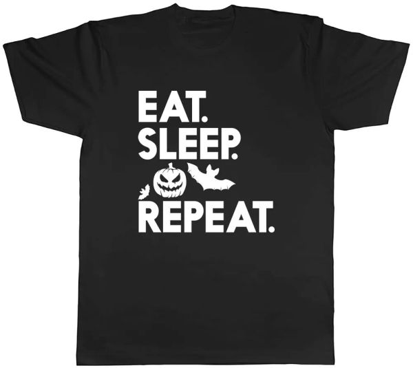 

eat sleep halloween repeat mens t-shirt tee, White;black