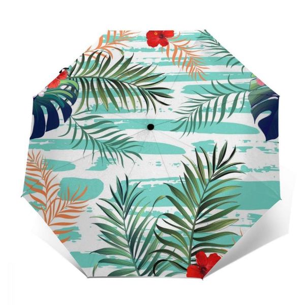 

umbrellas sunny umbrella summer palm leaves tropical flowers automatic folding portable men women sunscreen rain windproof beach parasol