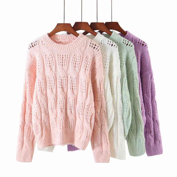 

causal women hollow out sweater autumn fashion ladies elegant thick streetwear female sweet chic girls 210427, White;black