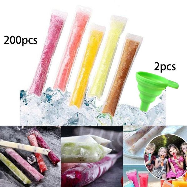

baking moulds 200pcs disposable ice popsicle molds bags with 2 funnel candy zipper closure pouch e pops bag 28x5.5cm