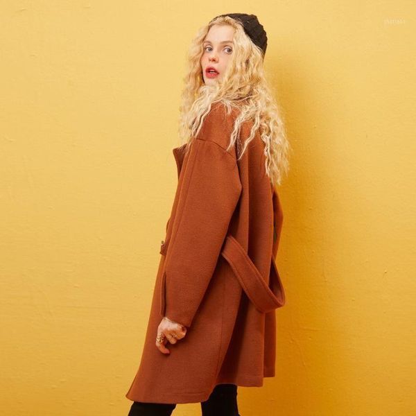 

women's fall/winter coat wool solid color loose long warm & blends, Black