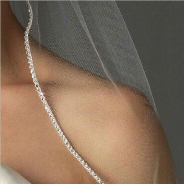 

bridal veils champagne white ivory wedding accessory cathedral rhinestone crystal edge long veil with comb velo de novia, Black