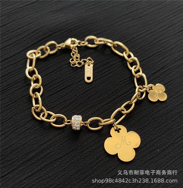 

korean bracelet 18k rose gold clover lucky grass simple personality steel, Black