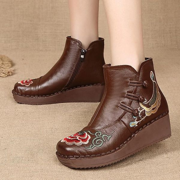 

boots bohemian leather women genuine shoes woman patchwork zipper ankle autumn winter botas, Black