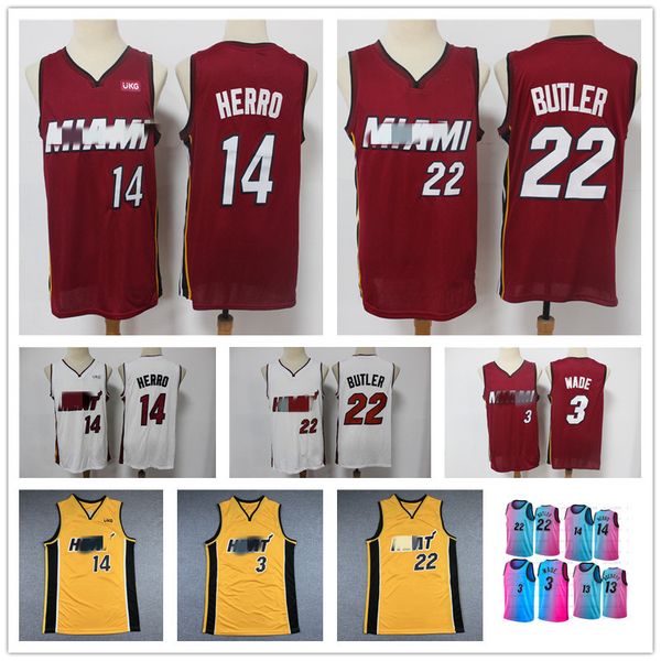 

2021 men youth 3 wade 14 hero jimmy butler miami heat blue pick city basketball edition jersey, Black;red