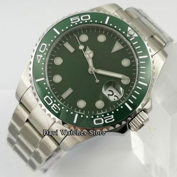 

wristwatches sterile 40mm/43mm green dial mens watches luxury 24 jewels japan nh35 automatic male ceramic bezel wristwatch, Slivery;brown