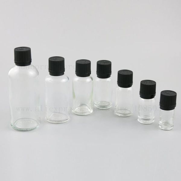 

storage bottles & jars 20pcs clear glass essential oil bottle e liquid refillable with plastic black cap 5ml 10ml 15ml 20ml 30ml 50ml 100ml