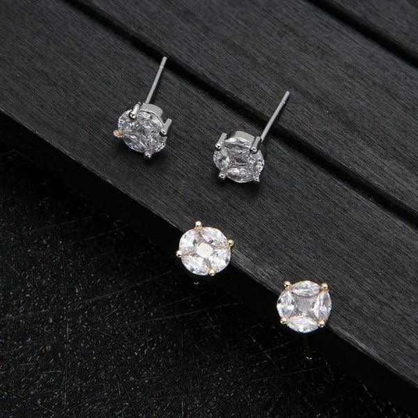 

stud fashion cubic zirconia round earring for women jewelry wedding brincos boucle d'oreille eg10040, Golden;silver