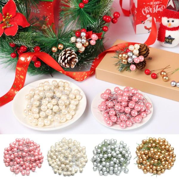 

decorative flowers & wreaths christmas decoration mini xmas wedding stamens cherry fruit artificial pine cone pearl flower fake red berries