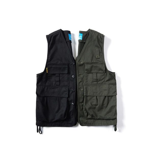 

summer retro multi-pocket tooling vest fishing coat fashion japanese harajuku sleeveless tactical hip hop men jacket men's vests, Black;white