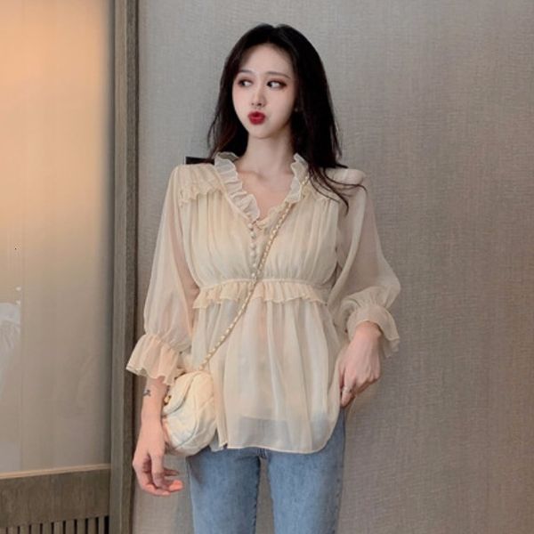 

T-shirt T-shirt Design of 2020 new V-neck chiffon shirt, White