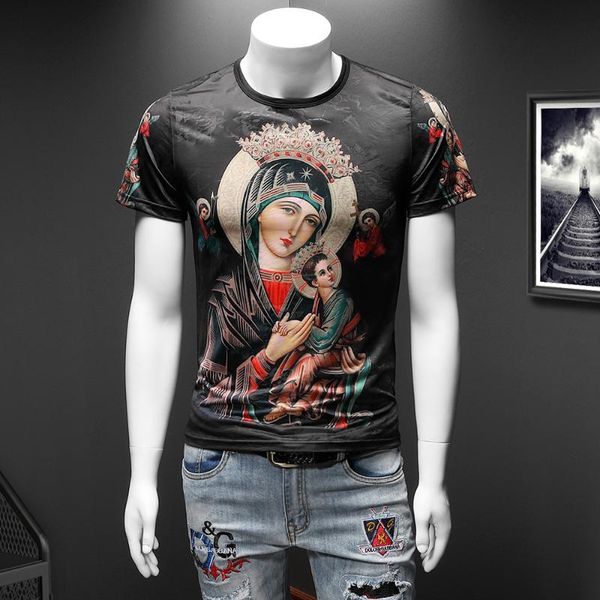 

men's t-shirts xl big yards qiantang 3025 629 p45 ice silk printed short sleeve false mould model for a long time, White;black