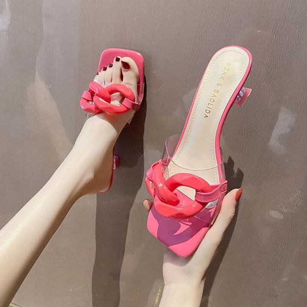 

slippers summer female 2021 european and american fashion transparent word sandals shaped heel, Black