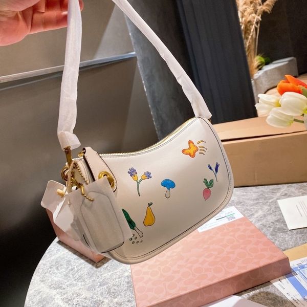 

outlet 021 spring cowhide mahjong fruit and vegetable printing small fresh armpit single shoulder sweet beauty bag luxuryss designerss yw