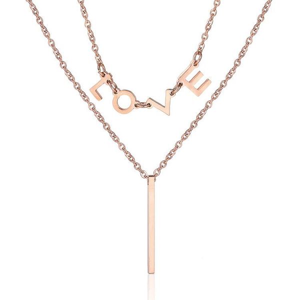 

chains love letter double layer long titanium steel rose gold necklace women's body chain women fashion, Silver