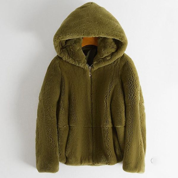 

women's fur & faux fashion rex coat hooded female jacket warm jackets for women 2021 clothing ropa de mujer zjt1478, Black