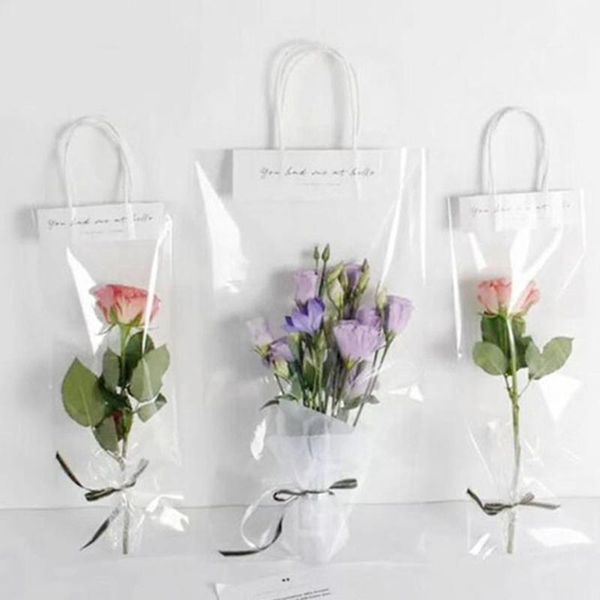 

gift wrap florist long tote pvc clear bag flower bouquet bagging portable transparent collocation packaging decoration