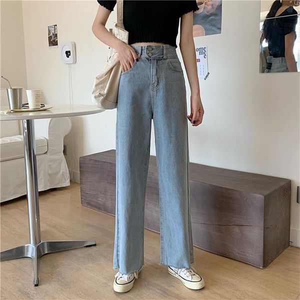 

women's jeans long loose women soft wash korean fashion girls straight, Blue