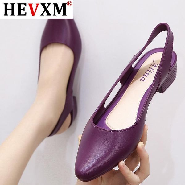 

dress shoes cut-out closed toe jelly sandals women pointed chunky med high heels flip flops slingback casual candy skidproof beach, Black