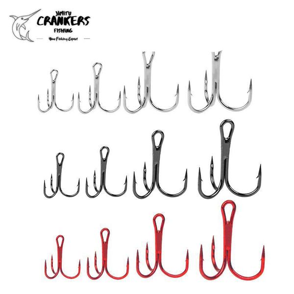 

crankers 20pcs/lot fishing hook 2/4/6/8# high carbon steel treble hooks tackle black/red/white accessories