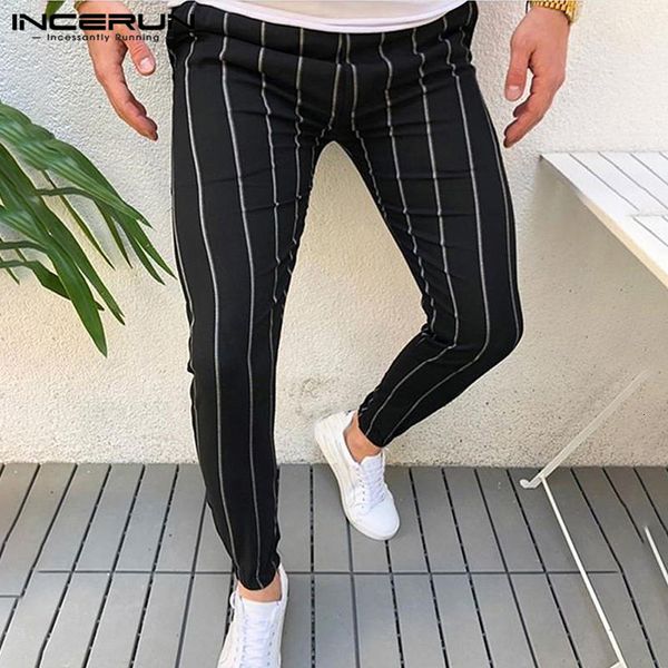 

men's pants fashion men striped streetwear elastic waist joggers bodybuilding casual sweatpants slim trousers s-3xl incerun j0ar, Black