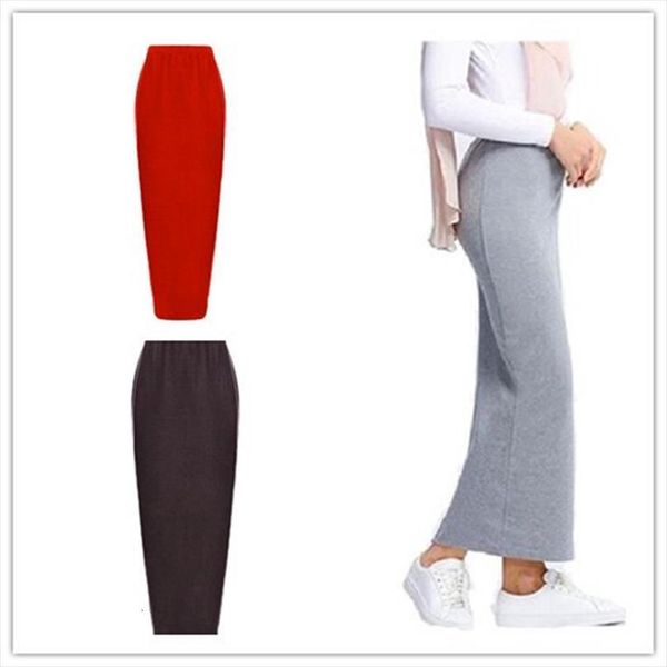 

fashion muslim long pencil womens skirt high waist stretch cotton maxi bodycon skirts arab vestidos de mujer casual, Black