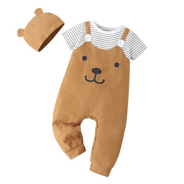 

jumpsuits 2021 born baby boys clothes cute cartoon bear print romper short sleeve toddler 2 piece, Blue