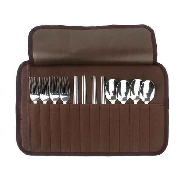 

camp kitchen -4 people tableware outdoor cutlery set camping barbecue portable stainless steel spoon chopsticks fork picnic bag