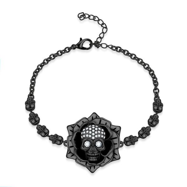 

link, chain flowers punk skull zircon crystals bracelets women bracelet wedding jewelry gift drop, Black