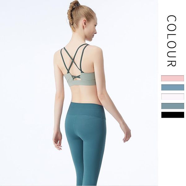 

yoga outfit sports bra for women gym seamless high impact shockproof cross straps running push-up sportswear bralette