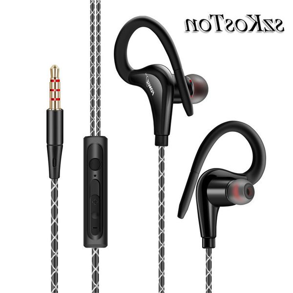 

3,5m m ear hang sports headphones 1,25 m ear hook wired headphones for iphone smartphone in-ear waterproof headsets with microphone wholesal