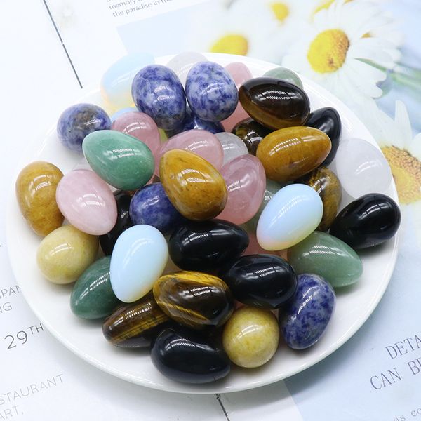 

20mm*30mm natural carved egg stone ornament healing crystal mascot massage accessory minerale gemstone reiki home decoration wholesale, Black