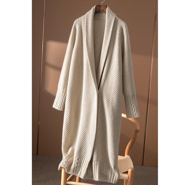 

women's knits & tees long cashmere cardigan women vintage loose soft sweater coat oversized jumper elegant korean fashion, White