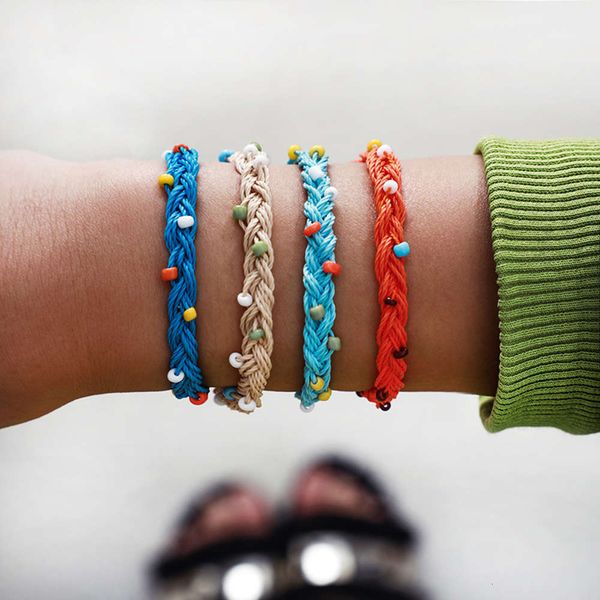 

hand catenary personalized ethnic wind rope bracelet handmade twist bracelet multi color bracelet woven with rice beads, Golden;silver