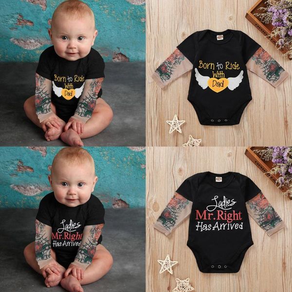 

born infant baby boy tattoo printed long sleeve patchwork romper bodysuit rompers, Blue