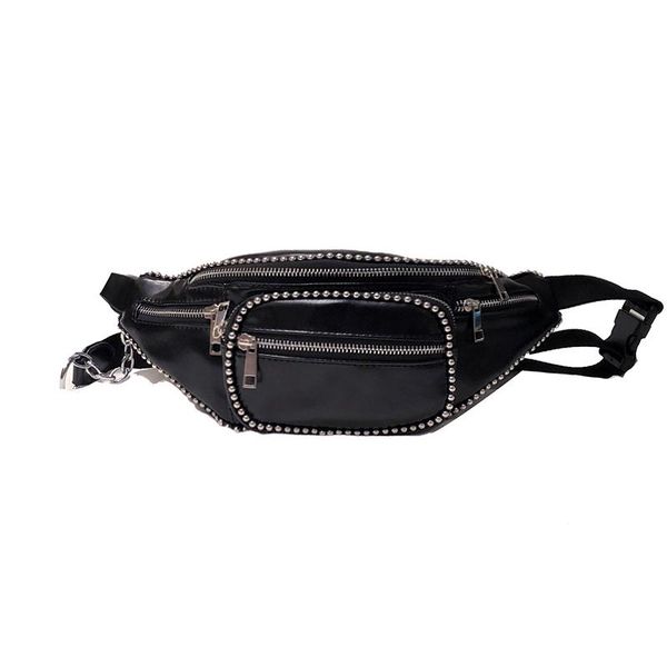 

waist bags pu leather women pack rivet rock fanny bag brand chest handbag