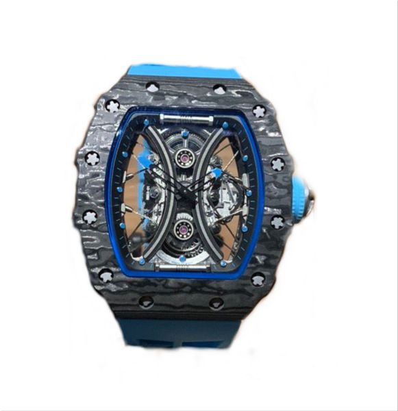 

men's watch luminous carbon fiber shell through anti glare mirror suspension hollow imported mechanical movement, natural tape 43mm, Slivery;brown