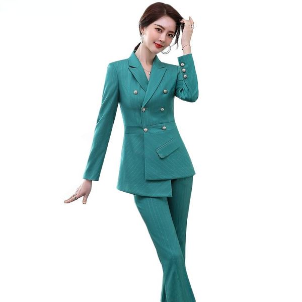 

women's two piece pants women asymmetric pant suit plus size 5xl 2 set green pink yellow stripe blazer fashion jacket and wide leg, White