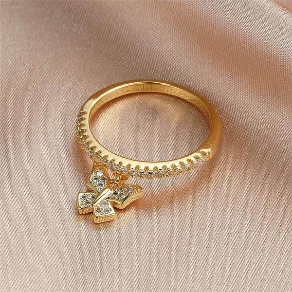 

wedding rings charm female crystal small butterfly jewelry rose gold silver color engagement ring vintage white zircon for women, Slivery;golden