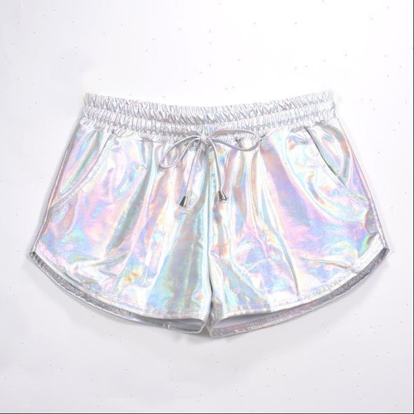 

women shiny womens shorts metallic summer holographic wet look casual elastic drawstring festival rave booty, White;black